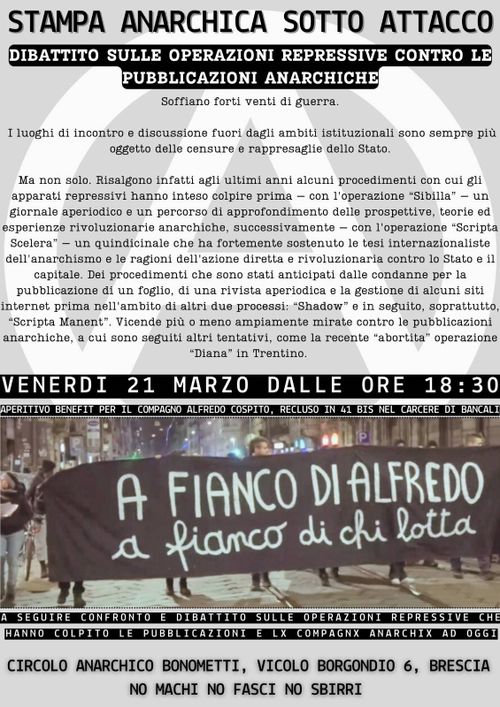 Dibattito sulle operazioni repressive contro le pubblicazioni anarchiche