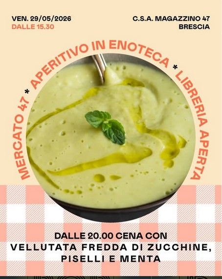 CENA SOCIALE con VELLUTATA FREDDA DI ZUCCHINE PISELLI E MENTA
