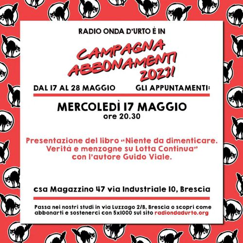 Presentazione del libro “Niente da dimenticare. Verità e menzogne su Lotta Continua” con l’autore, Guido Viale