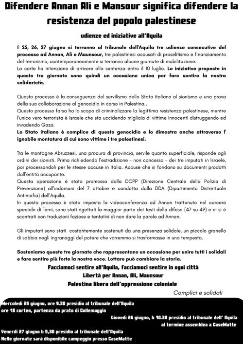 Mobilitazione in solidarietà ad Annan, All e Manour