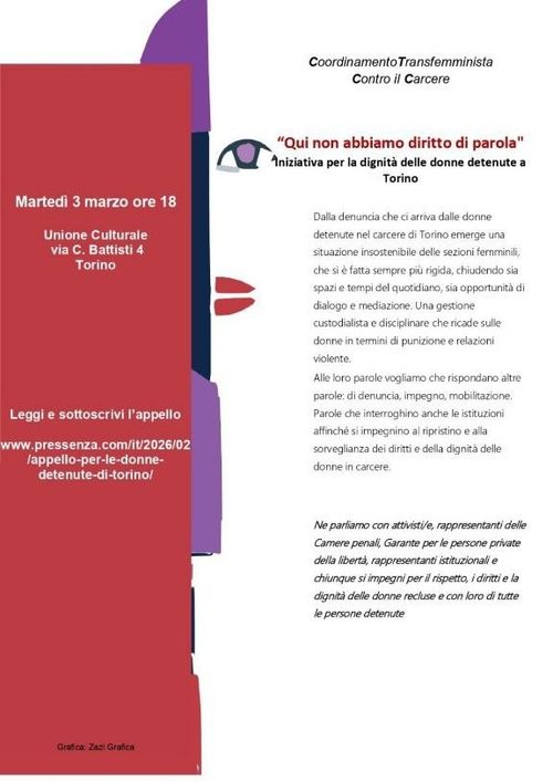 Qui non abbiamo diritto di parola - Iniziativa per la dignità delle donne detenute a Torino