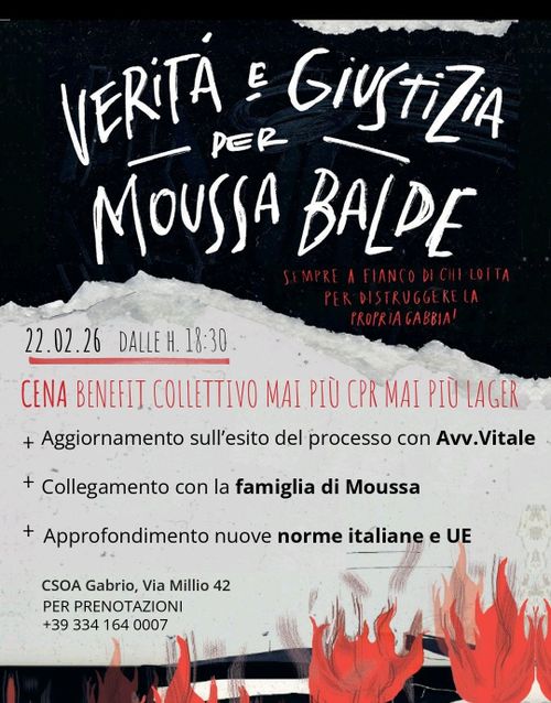 Aggiornamento processo Moussa Balde e cena benefit